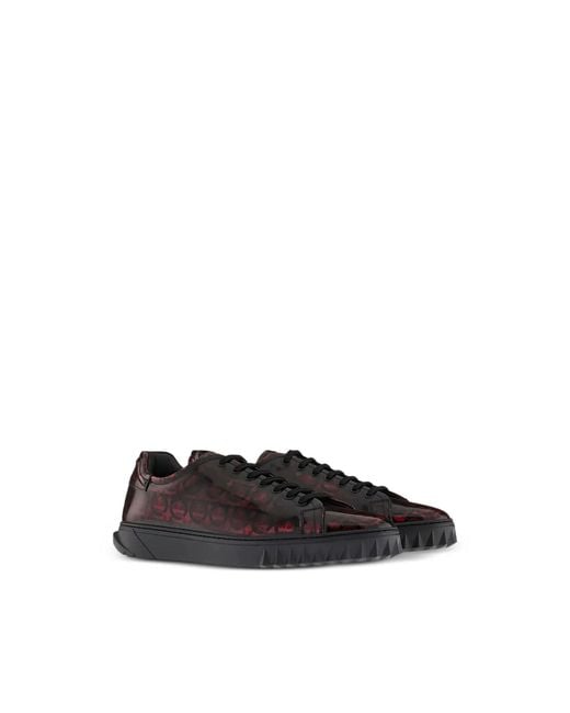 Ferragamo Black Cube Gancini-Print Lace-Up Sneakers for men