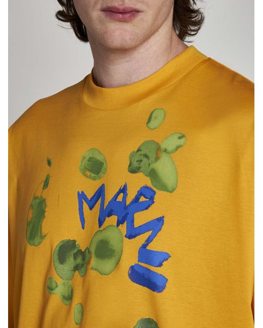 Marni Yellow Logo Print Cotton T-Shirt for men