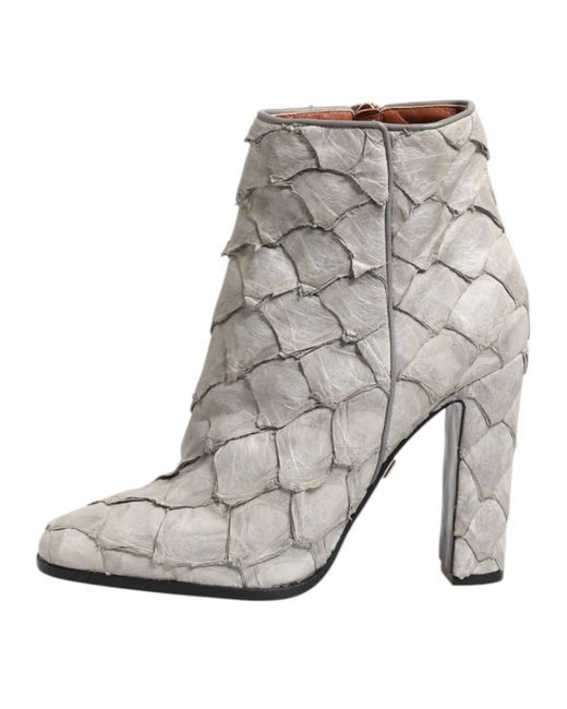 Dolce & Gabbana White Ankle Boot Fish Leather Zipper