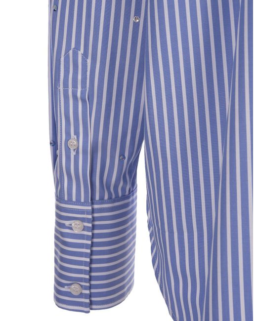 MSGM Blue Striped Shirt With Rhinestones