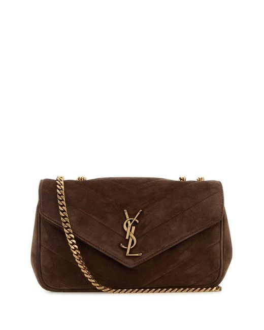 Saint Laurent Brown Suede Small Loulou Shoulder Bag