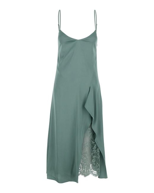 Acne Green Dress Docketta Vis Soft Satin Silk