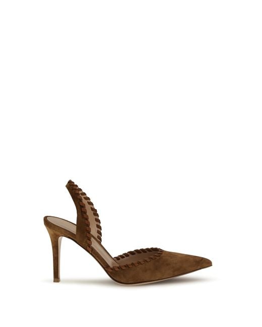 Gianvito Rossi White Suede Pumps Luggage-Sedona Calf Leather Sandal