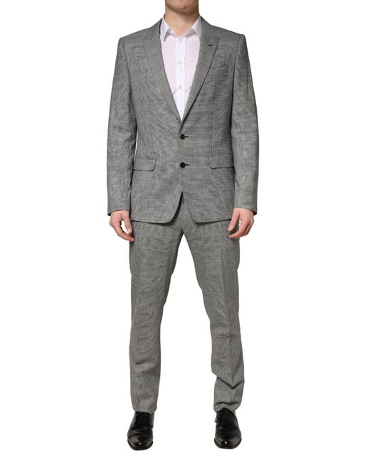 Dolce & Gabbana Gray Martini Single Breasted Formal 2Pc Suit Wool Polyester Elastane for men