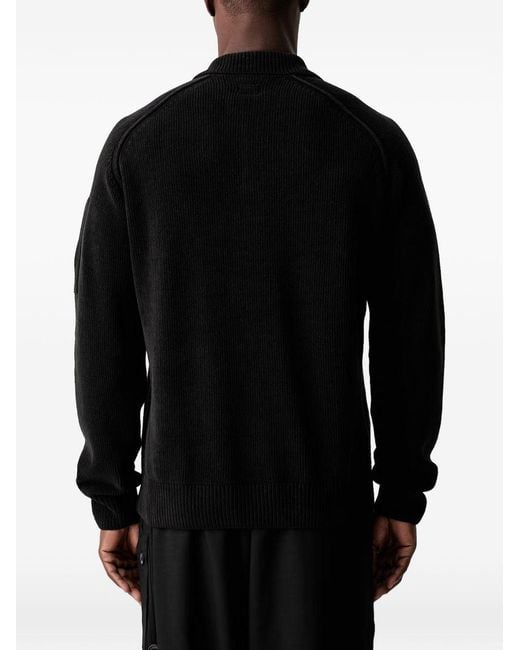 C P Company Black Lens Cotton Chenille Polo Shirt With Lens Detail for men
