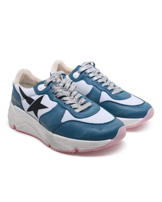Golden Goose Deluxe Brand Blue Running Sole Two-color Leather Blend Sneakers