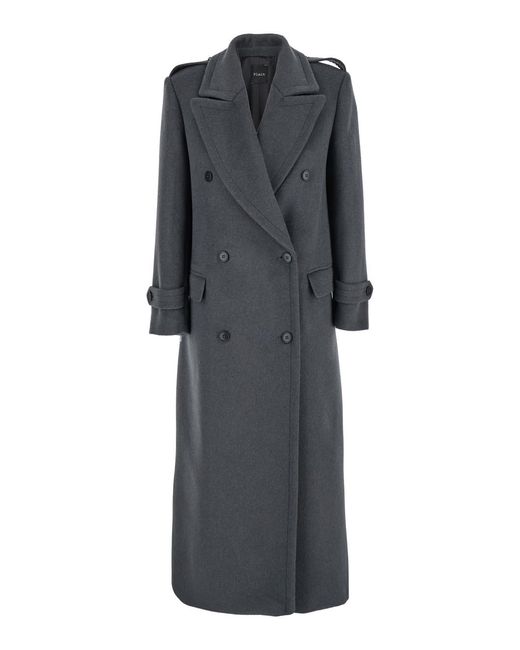 Le Plain Gray Double-Breasted Coat With Wide Notched Revers