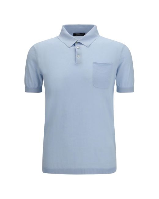 Aragona Cashmere Blue Short-Sleeve Polo Cotton Shirts for men