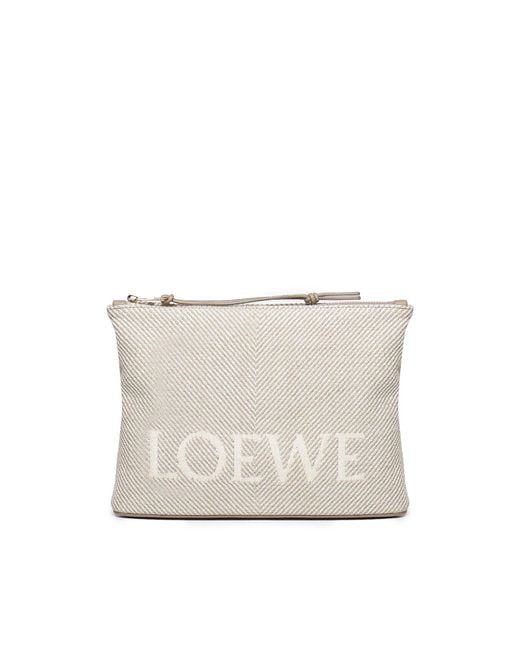 Loewe White Linen Jacquard Oblong Clutch