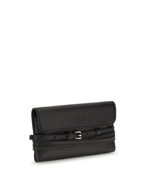 Moschino Black Leather Wallet With Buckle Detail Goatskin (Hircus Goatskin) Shoulder Bags