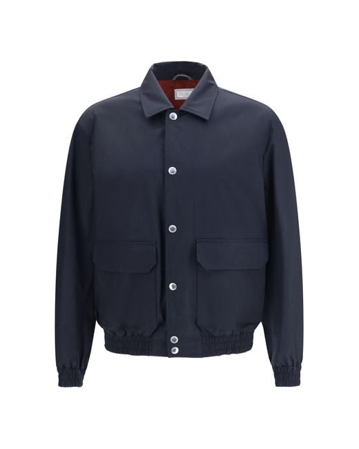 Brunello Cucinelli Blue Membrane Fabric Jacket Silk; Fleece Wool Ovis Aries for men