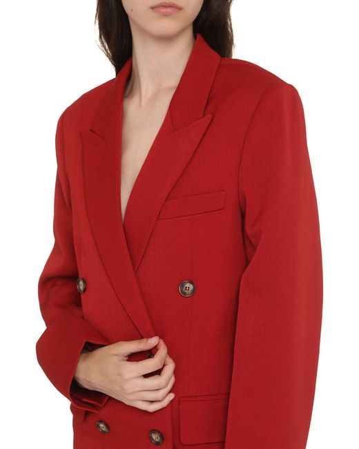 Victoria Beckham Red Double-Breasted Wool Blazer Polyester Blazers