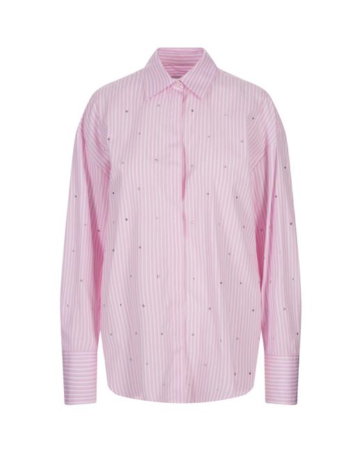 MSGM Pink Striped Shirt With Rhinestones