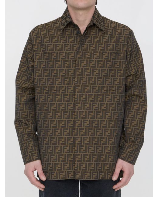 Fendi Green Ff Jacquard Fabric Shirt for men