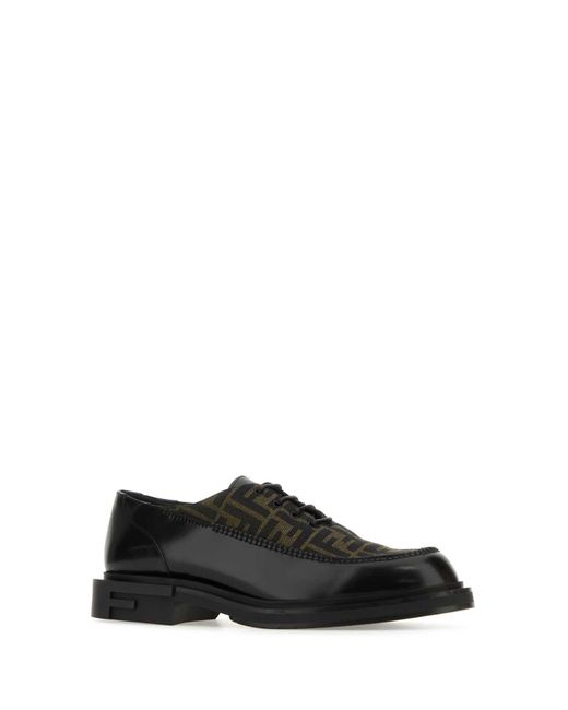 Fendi Black Leather Frame Lace-Up Shoes for men