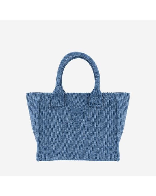Pinko Blue Shopping Bag Raffia Polypropylene Shoulder