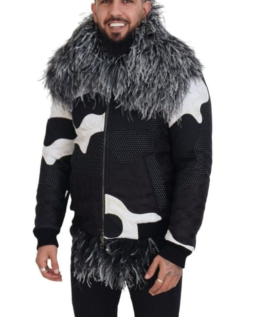 Dolce & Gabbana Gray Elegant Shearling Zip Jacket for men
