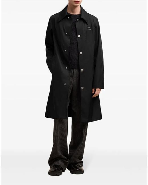 AMI Black Technical Twill Logo Raincoat Clothing Coats & Jackets for men