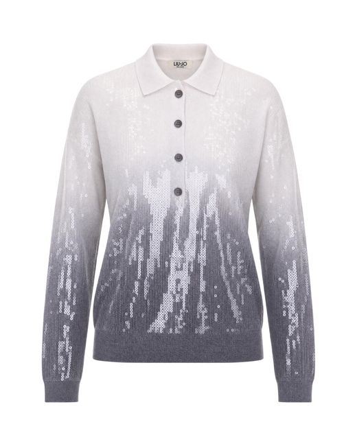 Liu Jo Blue Sequin Polo Sweater Viscose Tops