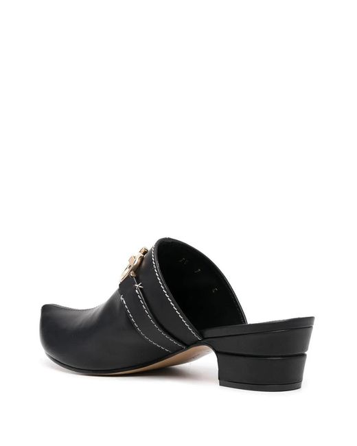 Ferragamo Black Gancini Leather Mules