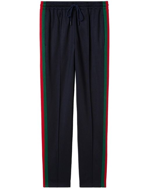 Gucci Blue Technical Jersey Sport Pants With Web Tape for men