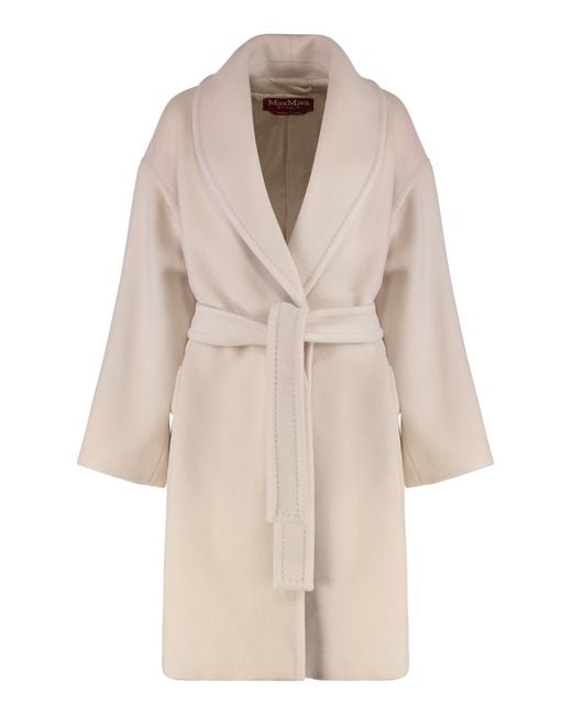 Max Mara Natural Wool And Alpaca Coat With Belt