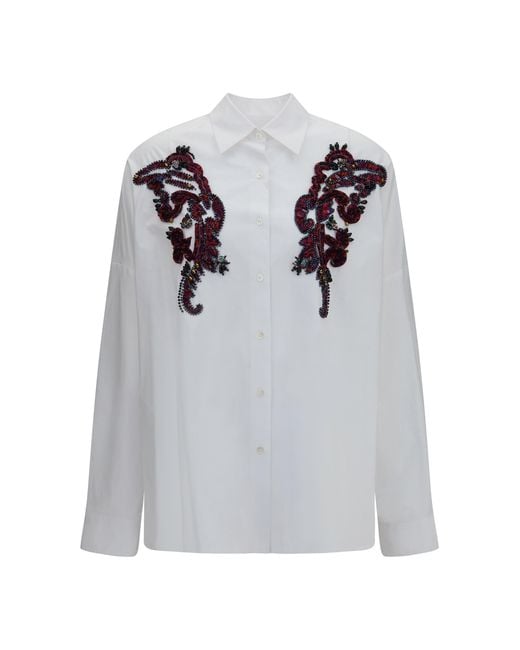 Dries Van Noten White Shirt Beaded Detail Cotton