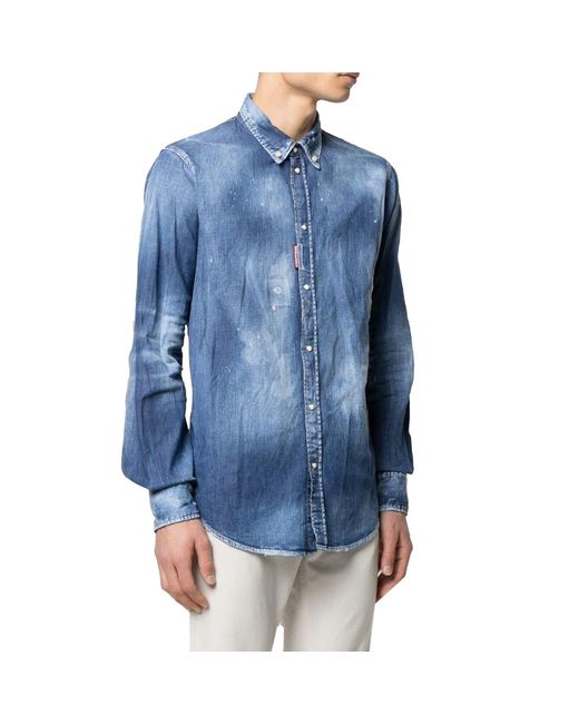 DSquared² Blue Distressed Effect Denim Shirt for men