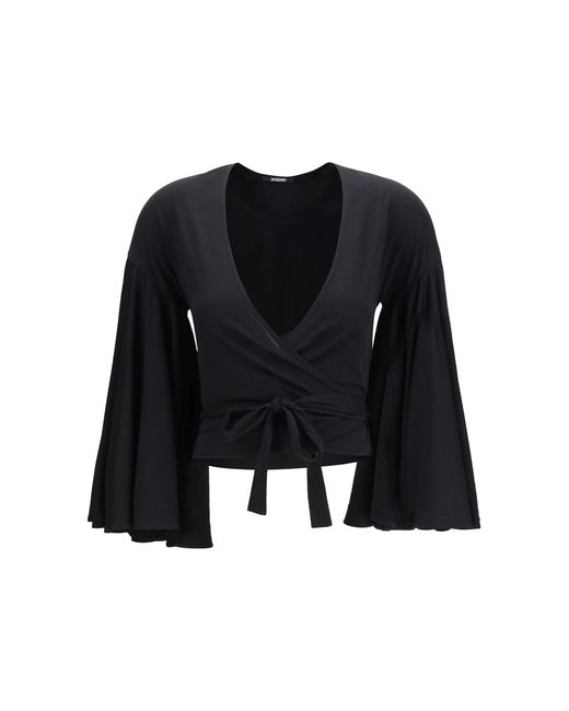 Jacquemus Black Paysan Wrap Top Cotton Shirt