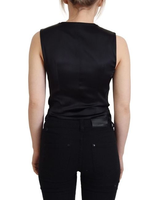 Dolce & Gabbana Black Brocade Button Down Sleeveless Vest Top