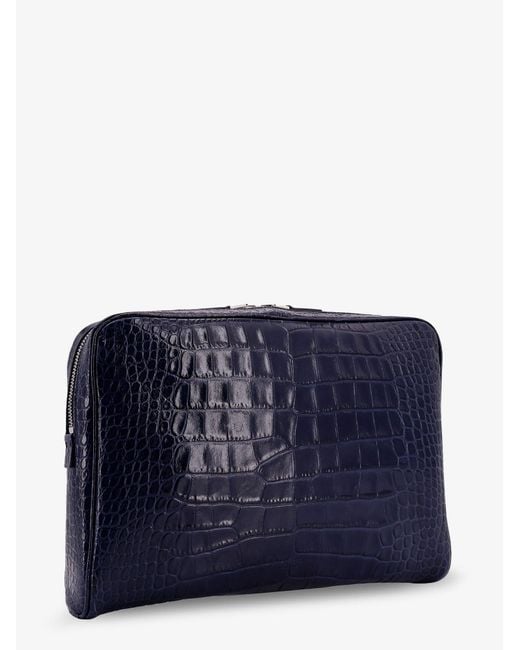 Tom Ford Blue Crocodile Print Leather Laptop Pouch Clutch Bags for men