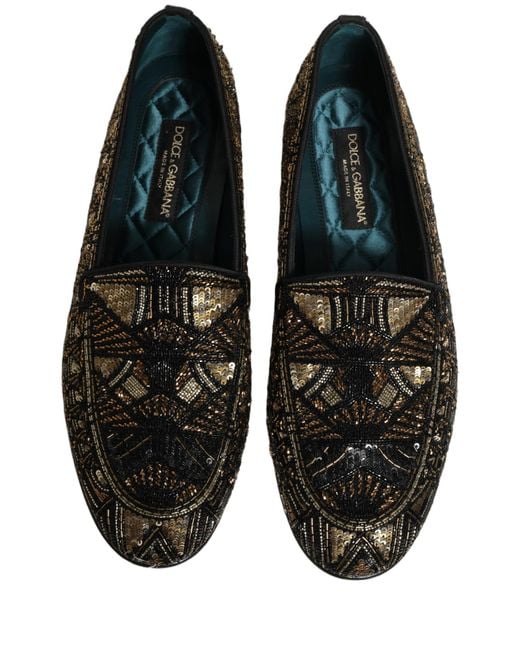 Dolce & Gabbana Black Embellished Slip On Loafers Shoes Leather for men