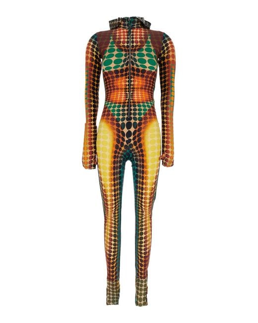 Jean Paul Gaultier Orange One-Piece Jumpsuit With Hood And All-Over Print