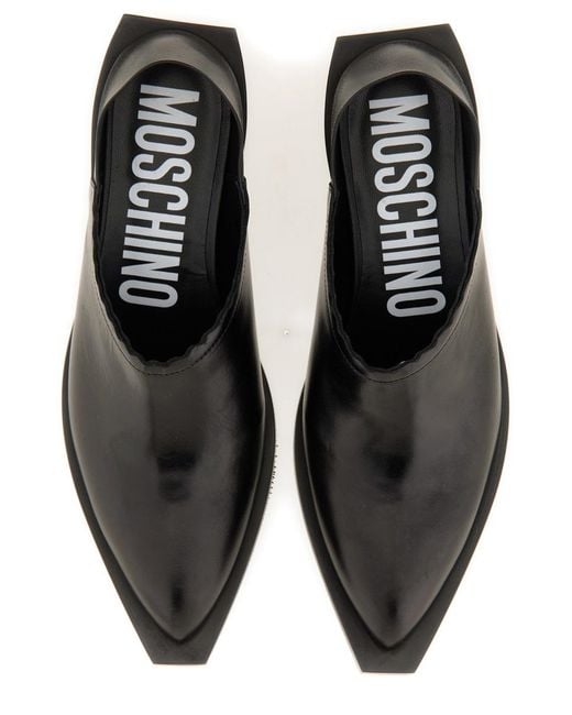 Moschino Black Shootie Cuban Heel Leather Loafers