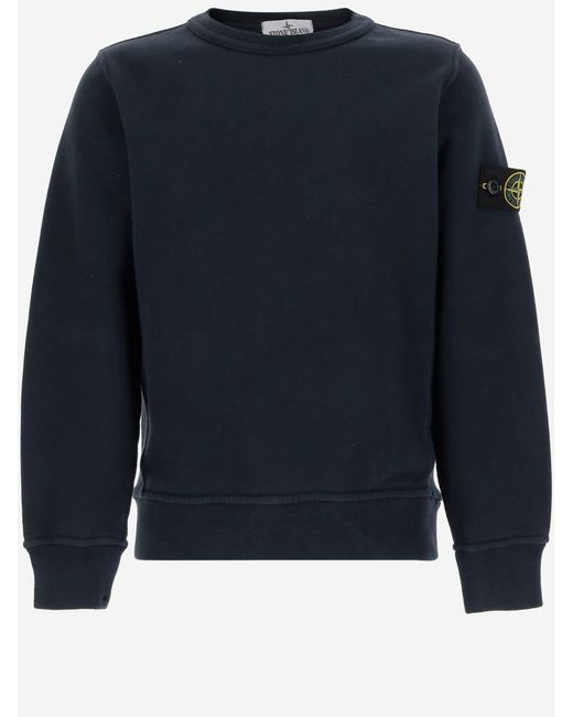 Stone Island Blue Stretch Cotton Sweatshirt Hoods & Sweatshirts for men