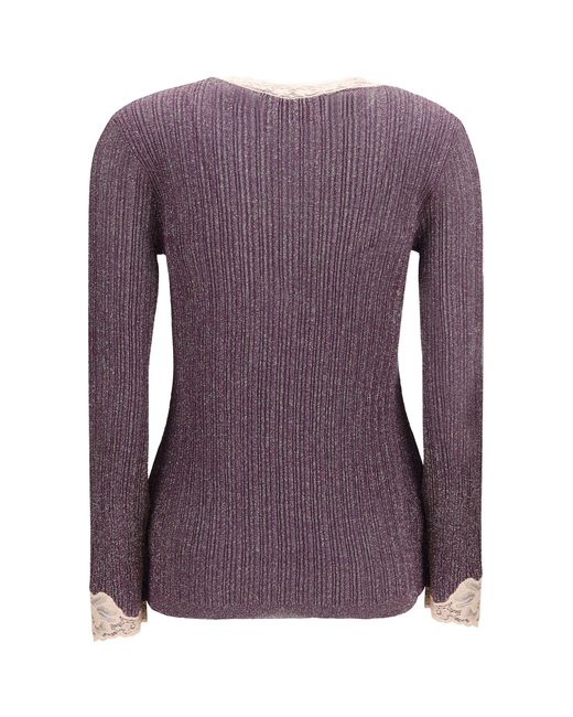 Valentino Purple Lurex Knit Cardigan With Lace Viscose; Other Fibres