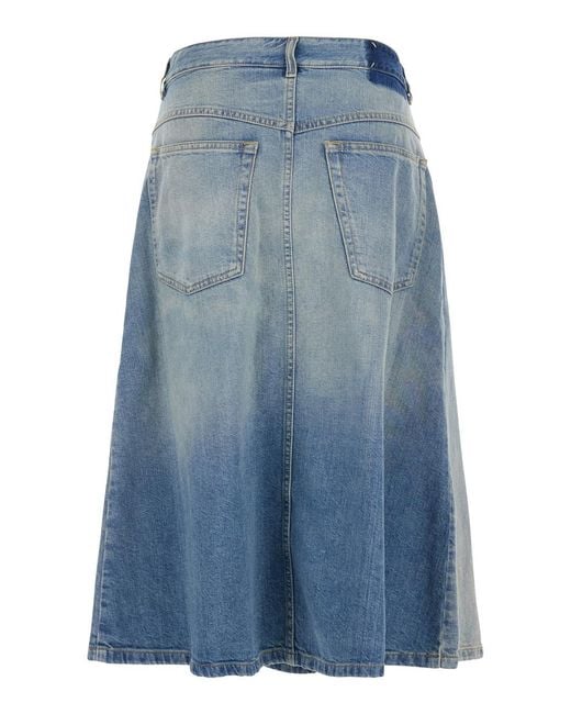 Maison Margiela Blue Midi Skirt Cotton