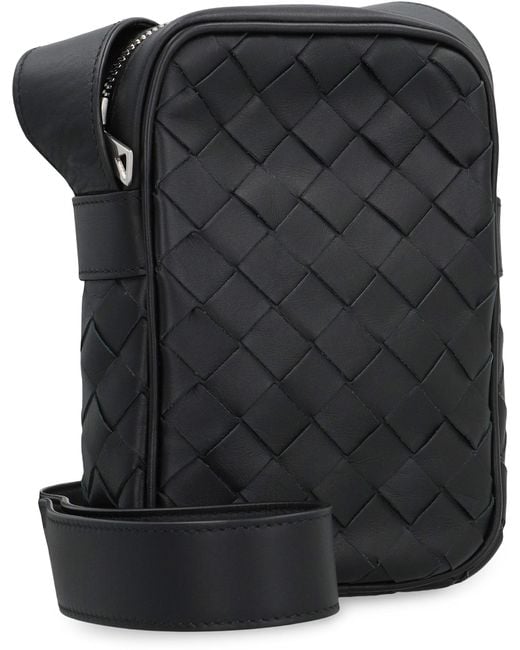 Bottega Veneta Black Intrecciato Zipped Phone Pouch for men