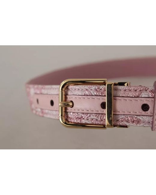 Dolce & Gabbana Black Jaquard Embroidered Tone Metal Buckle Belt
