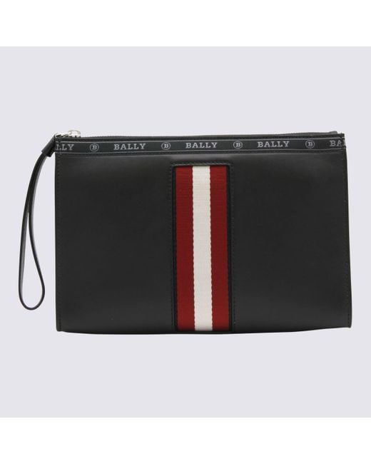 Bally Black Leather Logo Patch Pouches for men