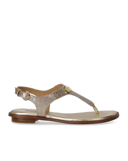 Michael Kors Brown Mk Plate Gold Flat Sandal