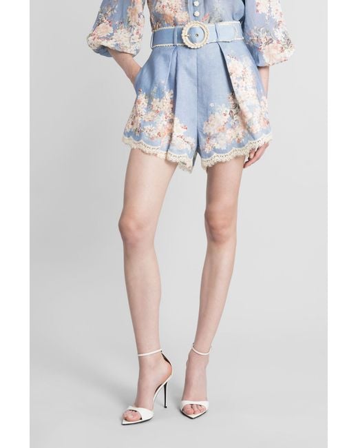 Zimmermann Blue Shorts In Cyan Ramie