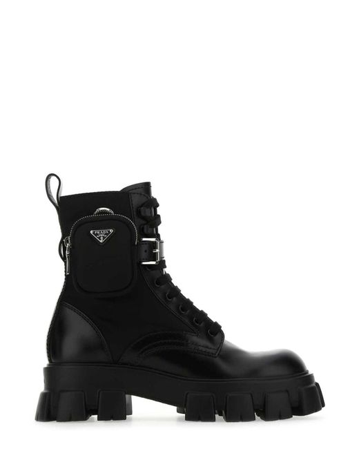 Prada Leather Strapped Pouch Combat Boots in Nero (Black) for Men | Lyst