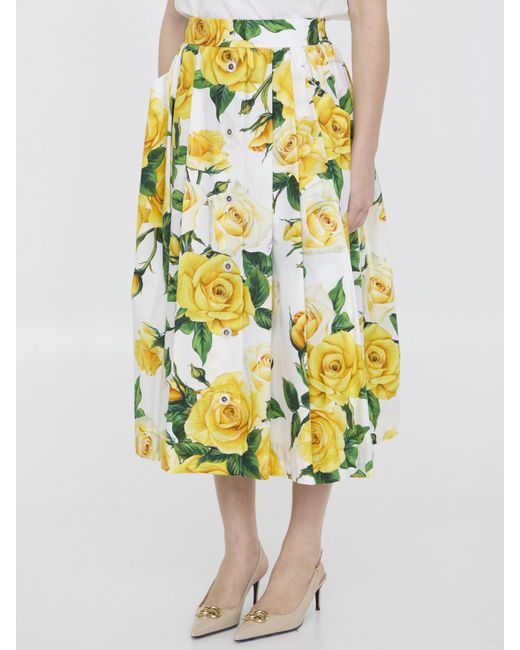 Dolce & Gabbana Yellow Rose-Print Skirt