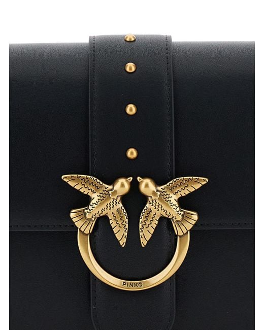 Pinko Black 'Love One Classic' Crossbody Bag With Studded Strap And Love Birds Diamond Cut Plaque On The Front