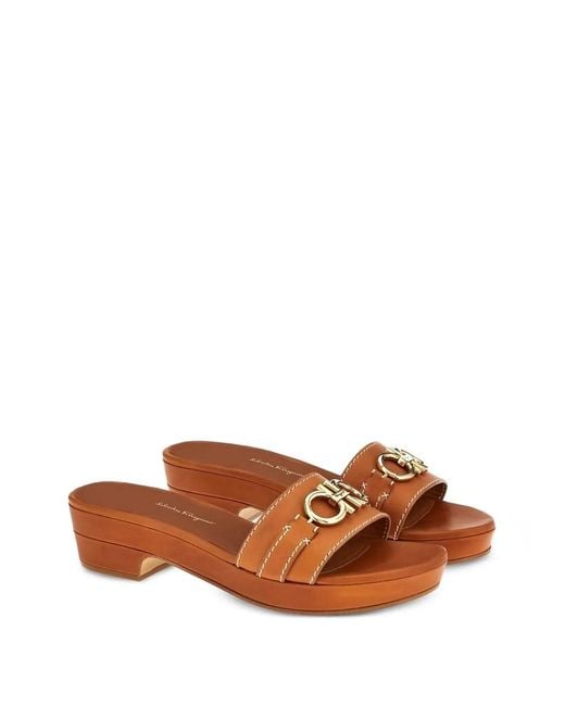 Ferragamo Brown Leather Heeled Sandals