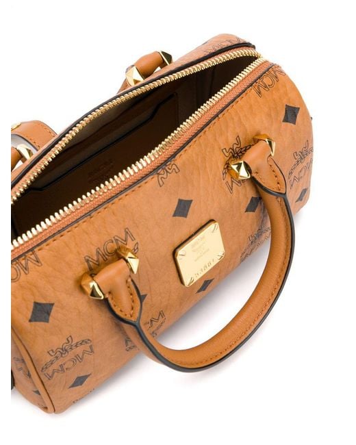 MCM Brown Visetos Monogram Mini Boston Bag Tote