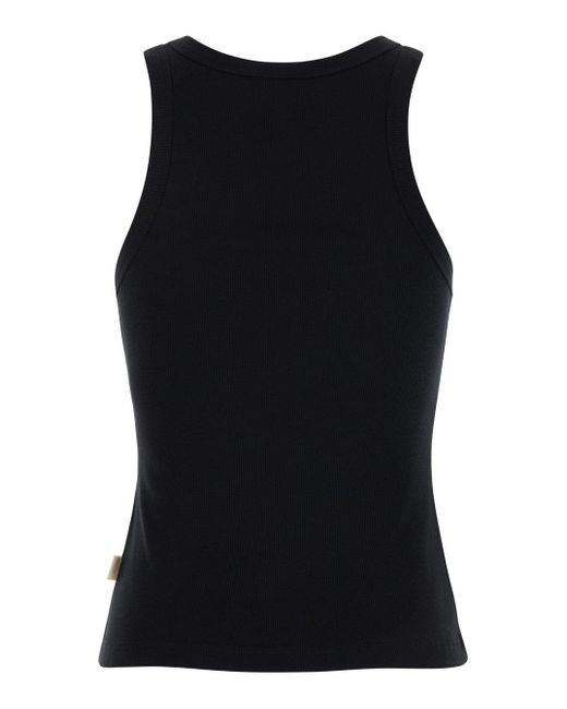 Semicouture Black Ribbed Tank Top With U Neckline