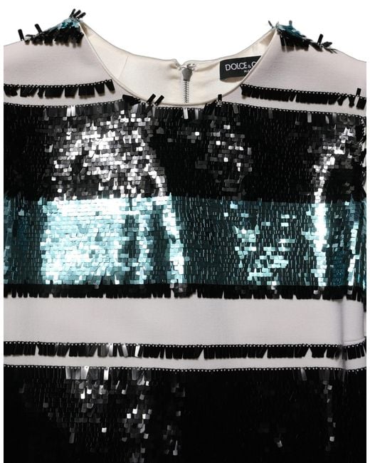 Dolce & Gabbana Black Sequined Sleeveless Shift Dress Virgin Wool Elastane