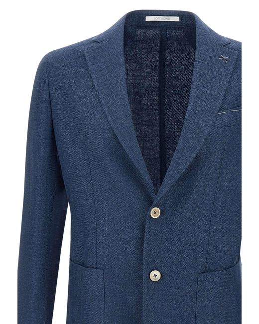 Eleventy Blue Linen, Wool And Silk Blazer for men